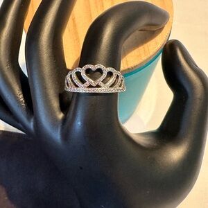 Pandora Silver Heart Tiara Ring with Pavé Crystals
